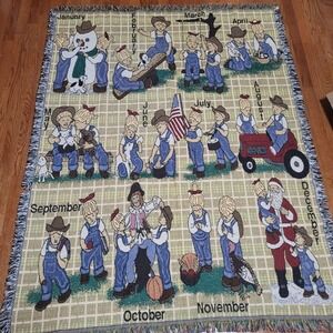 Home Interiors Tapestry Blanket Woven Throw Country Kids Calendar Decor vintage